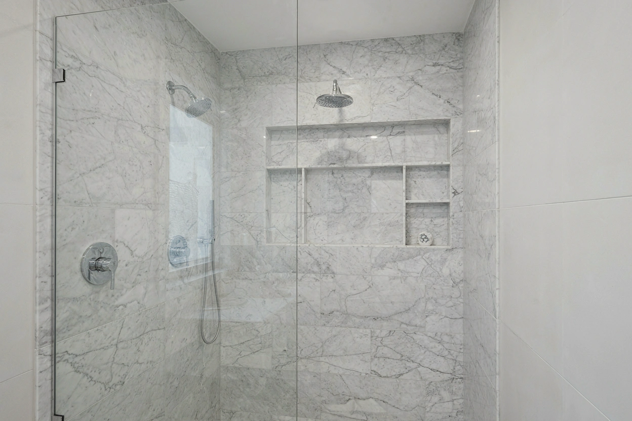 Pare-douche sans cadre dans une salle de bain